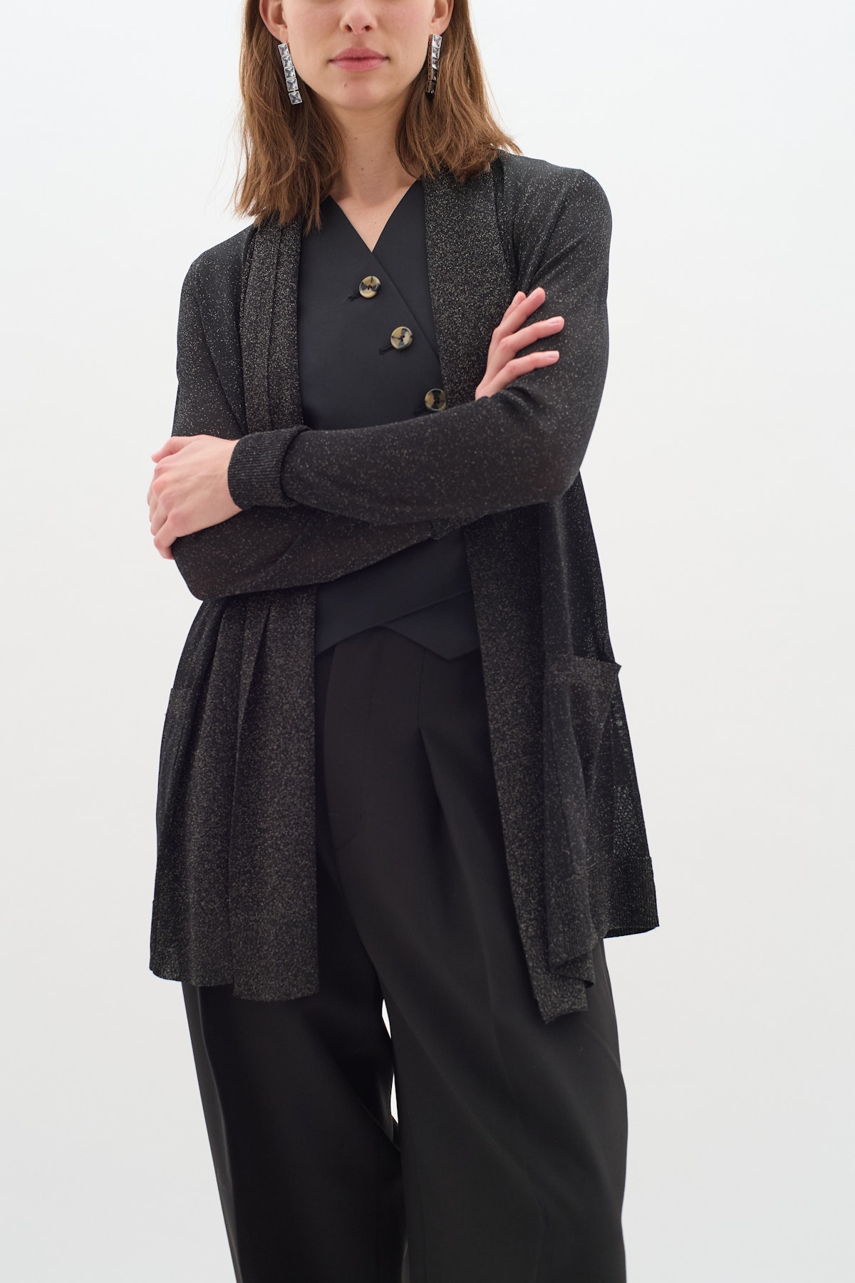 トップス eaphi ASYMMETRY GLITTER CARDIGAN WAVE TUCK ASYMMETRY GLITTER CARDIGAN