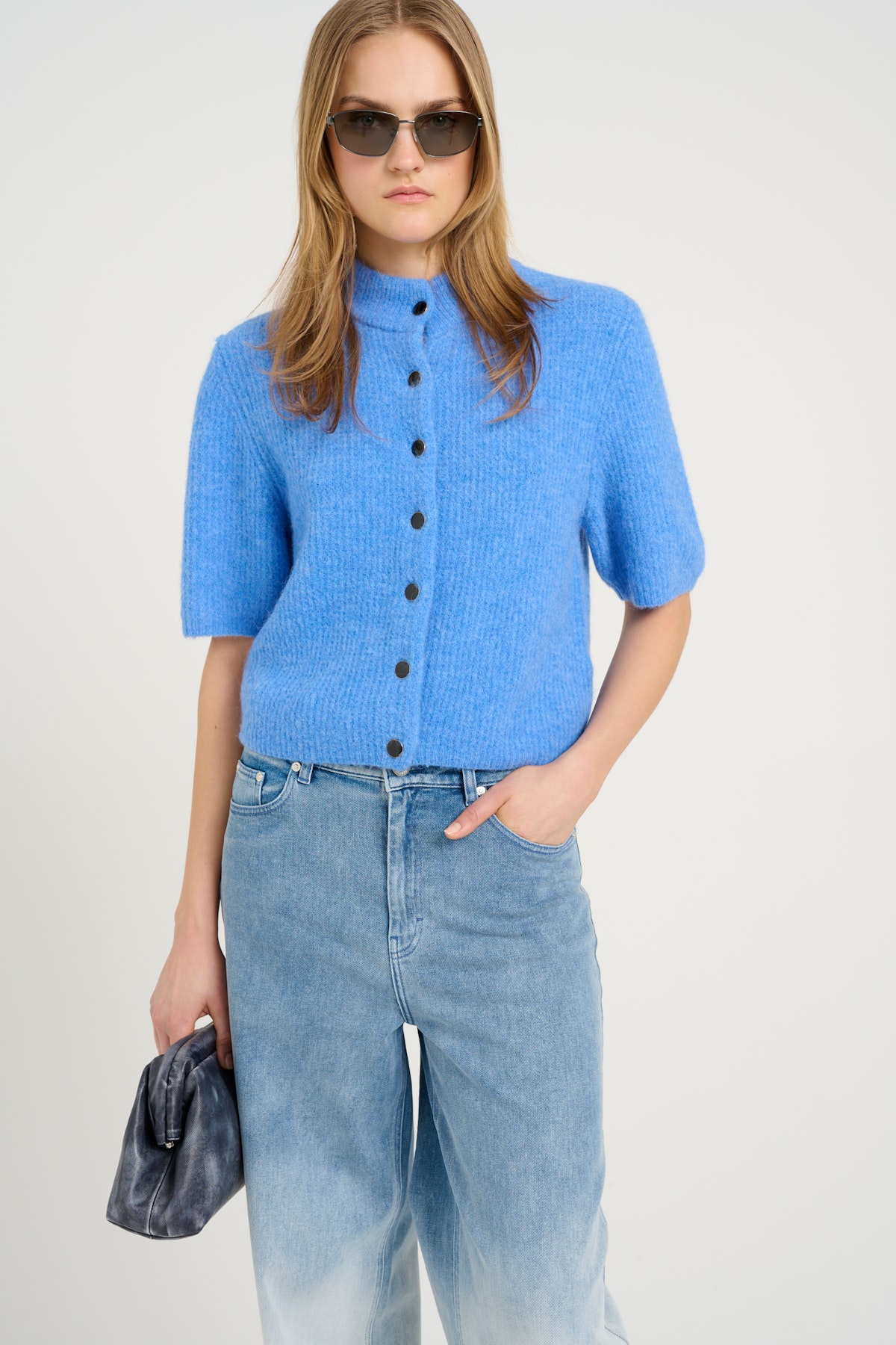 AlphaGZ Cardigan in wedgewood melange color
