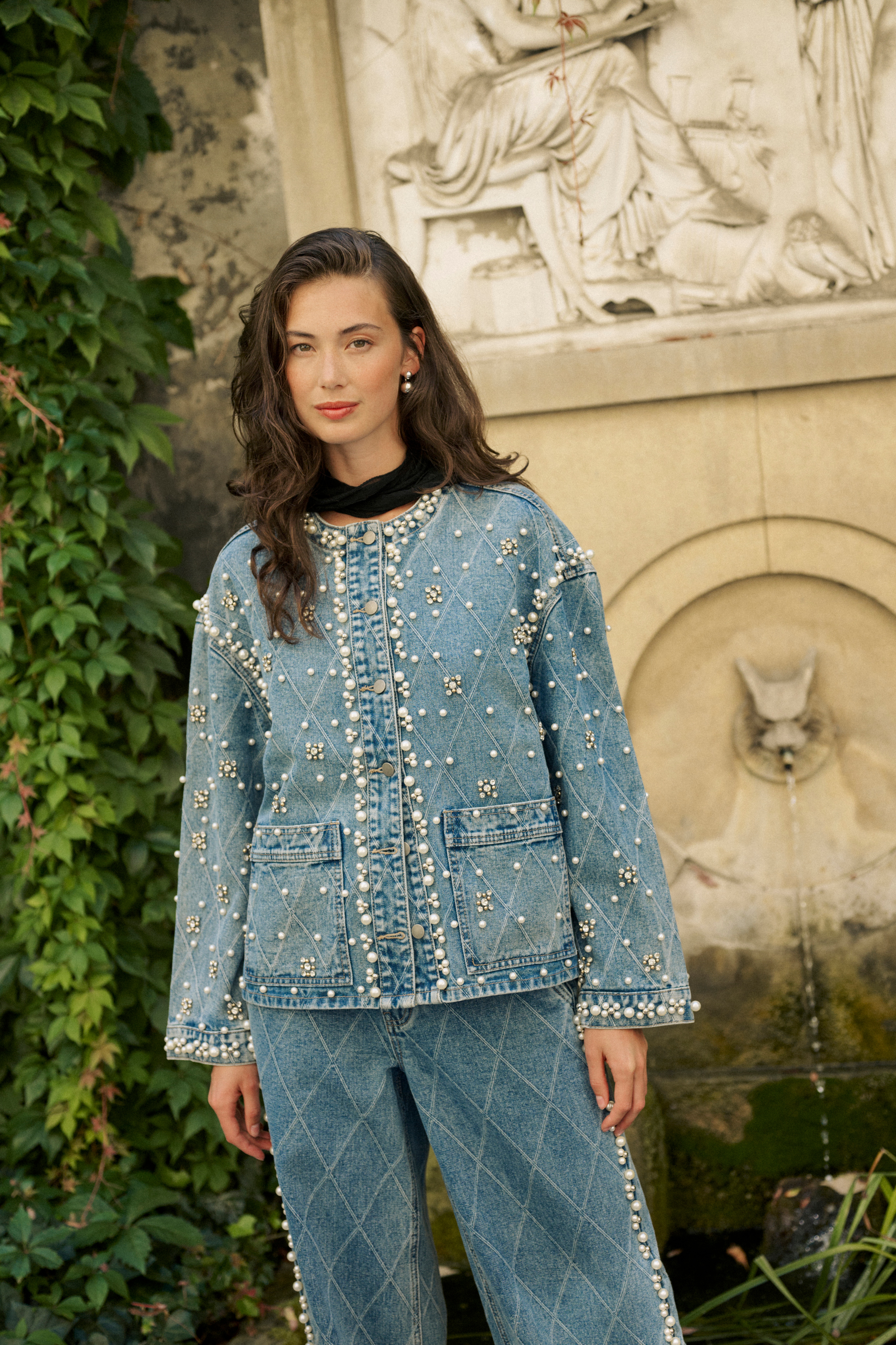 CUalys Denim jack met parels LOCATION NONE 50112279-500027