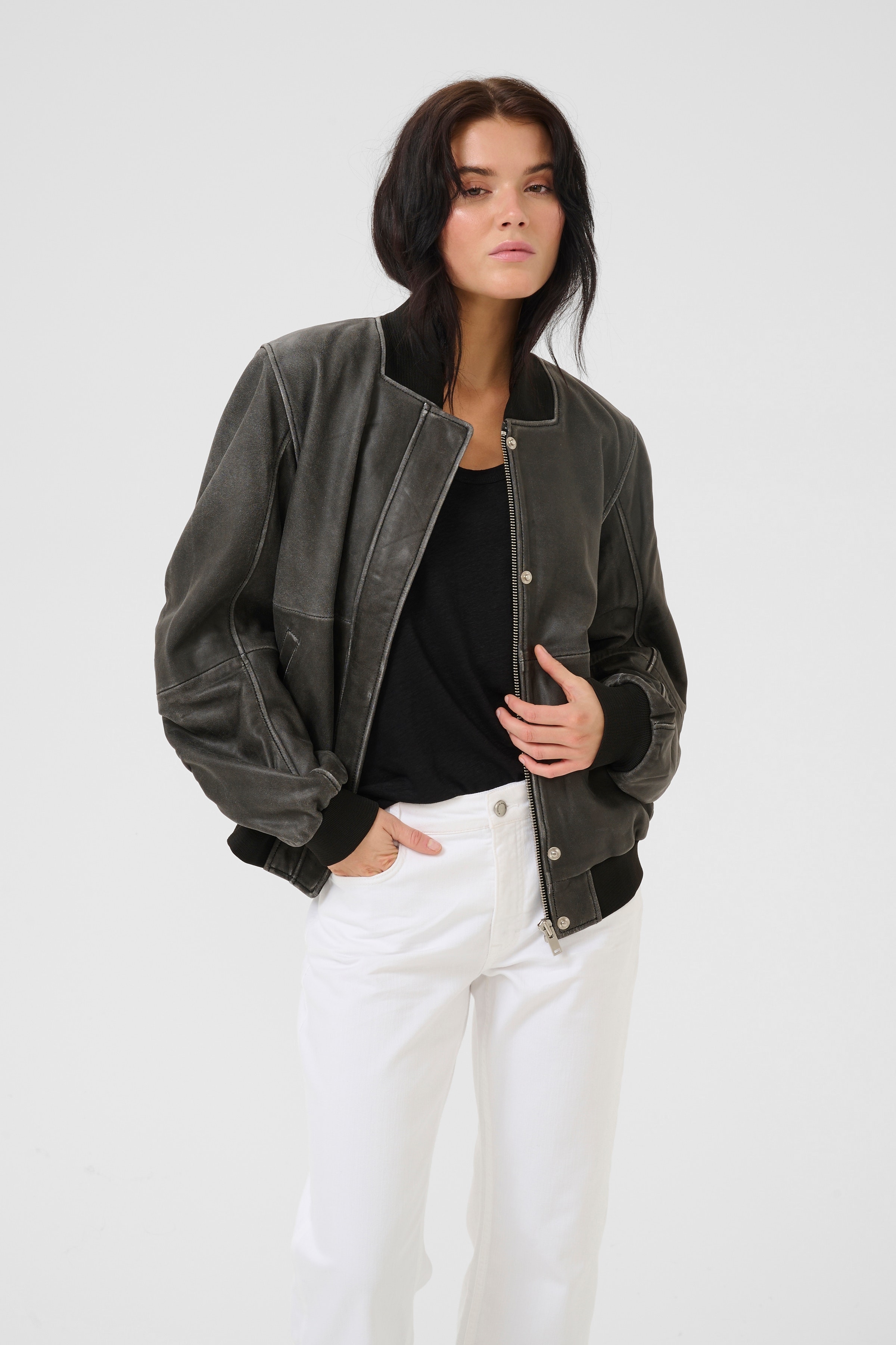 MWGilo Leren bomber LOOKBOOK FRONT 10704311-100081