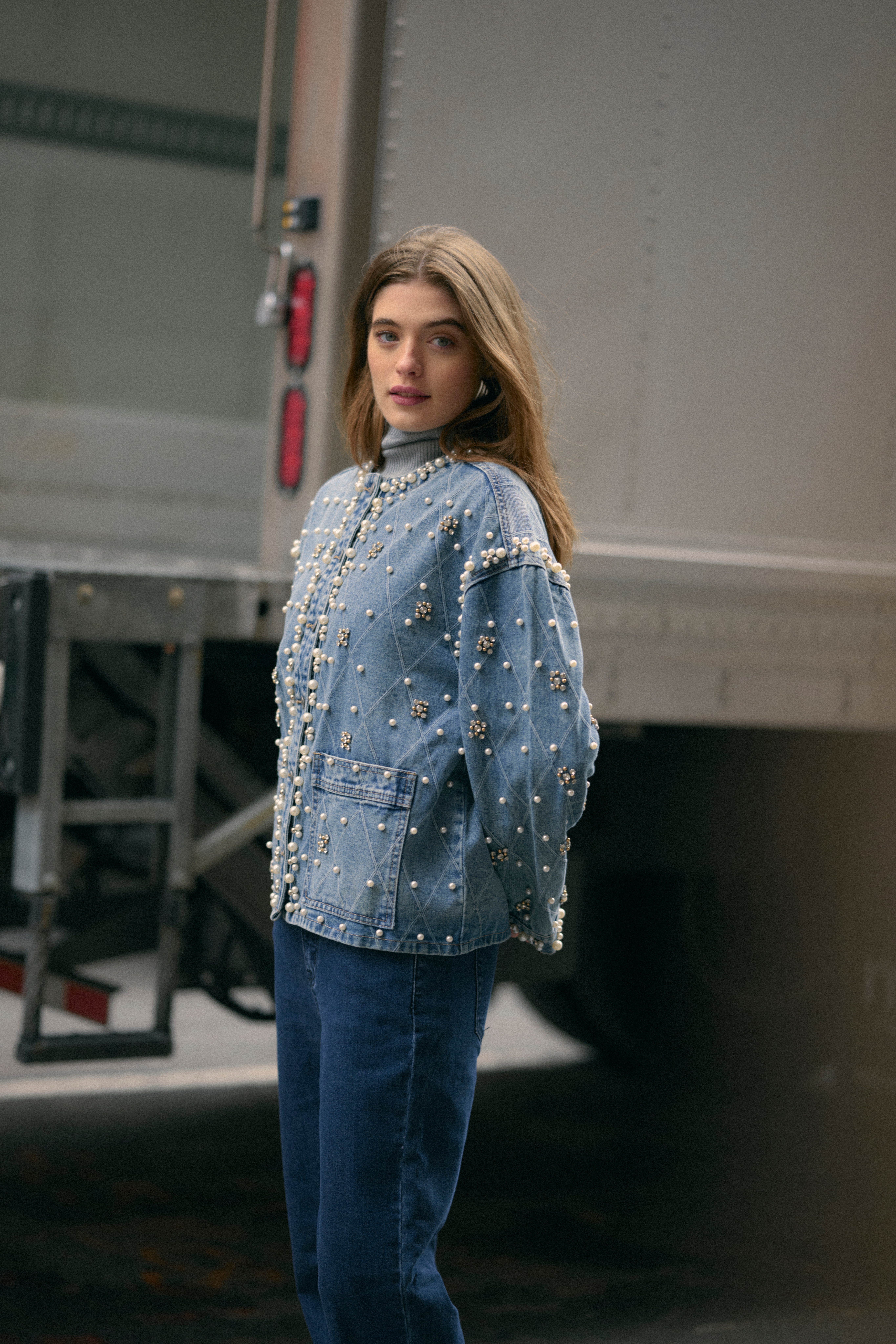 CUalys Denim jack met parels LOCATION NONE 50112279-500027