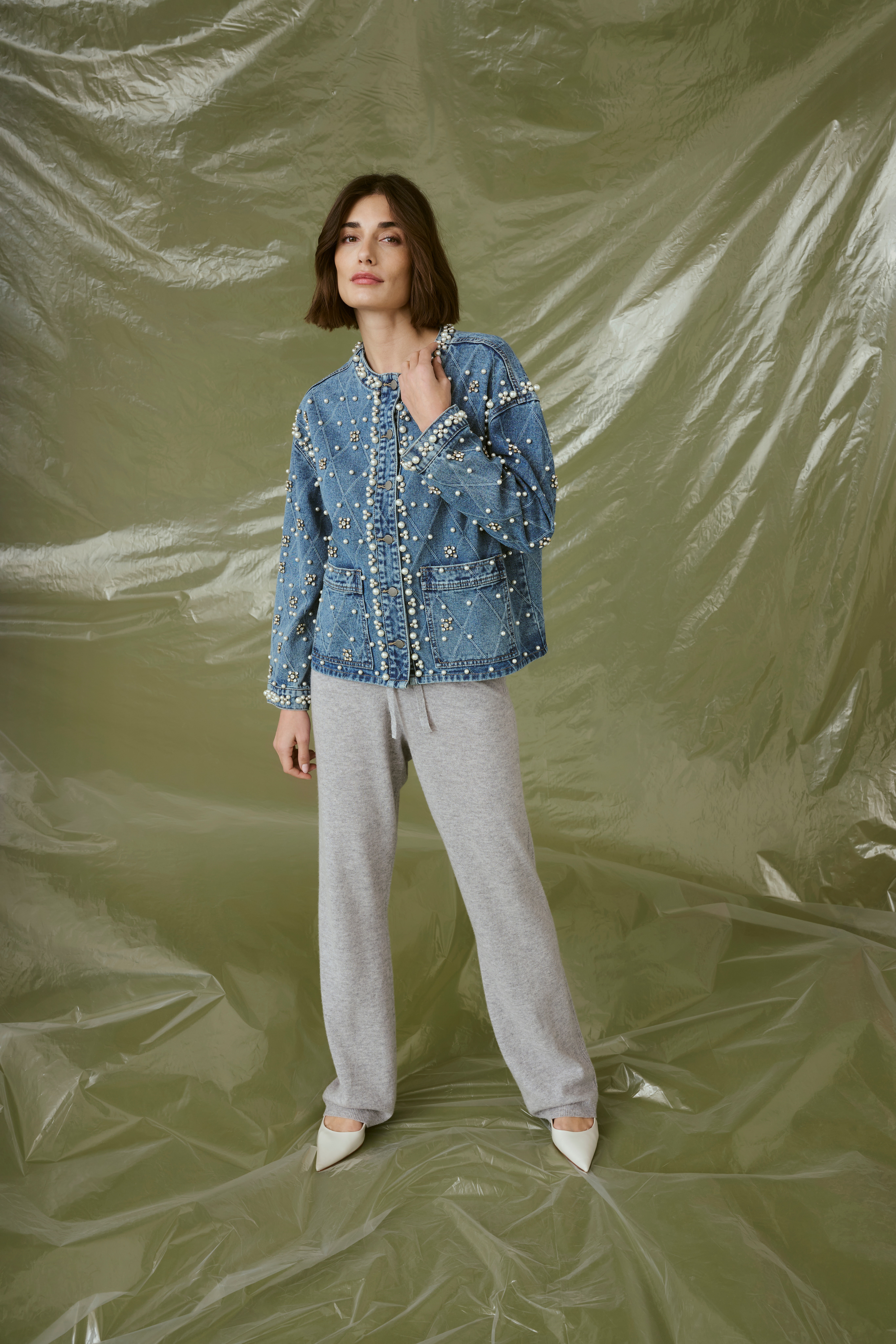 CUalys Denim jack met parels LOCATION NONE 50112279-500027