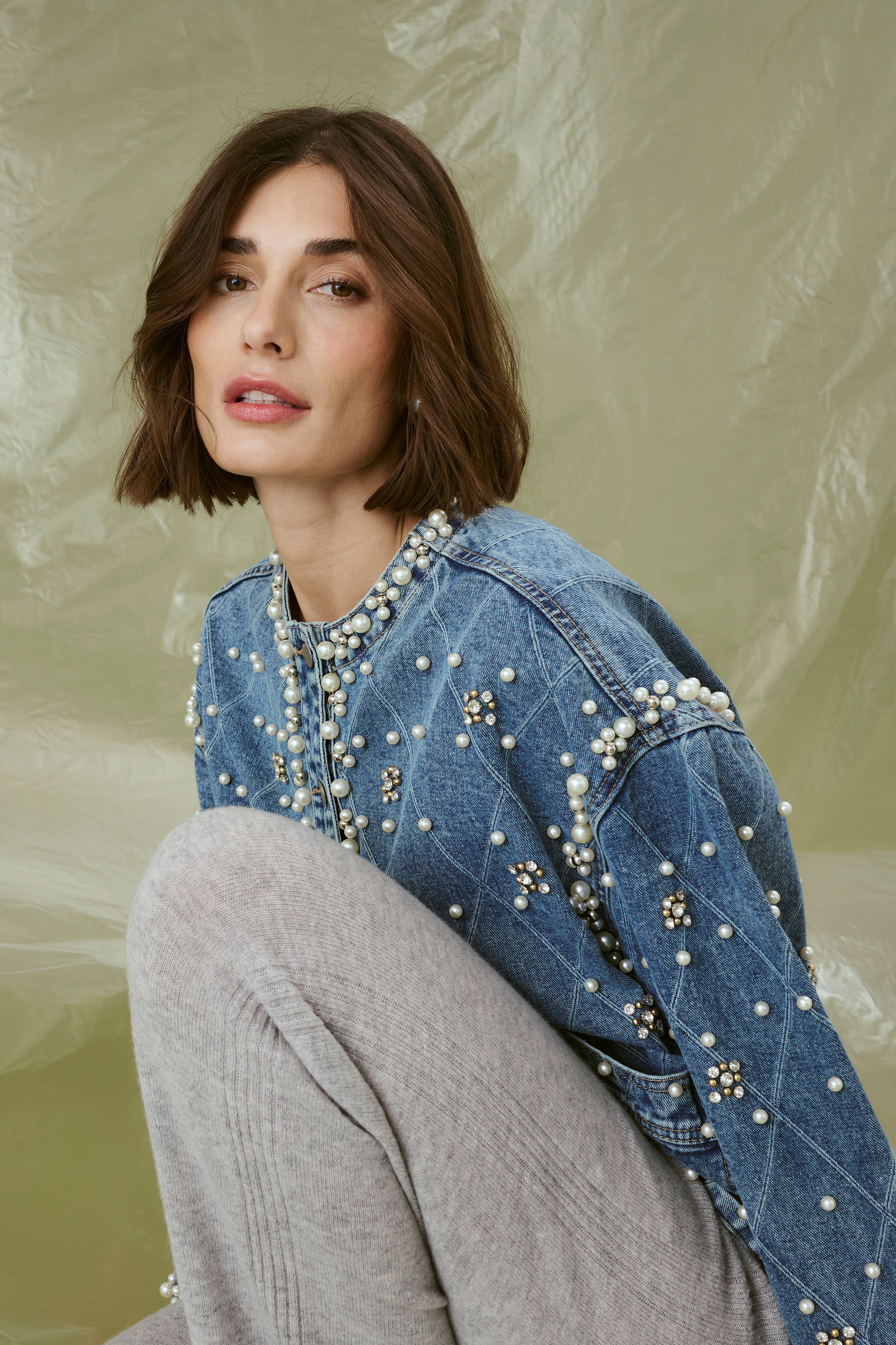 CUalys Denim jack met parels LOCATION NONE 50112279-500027