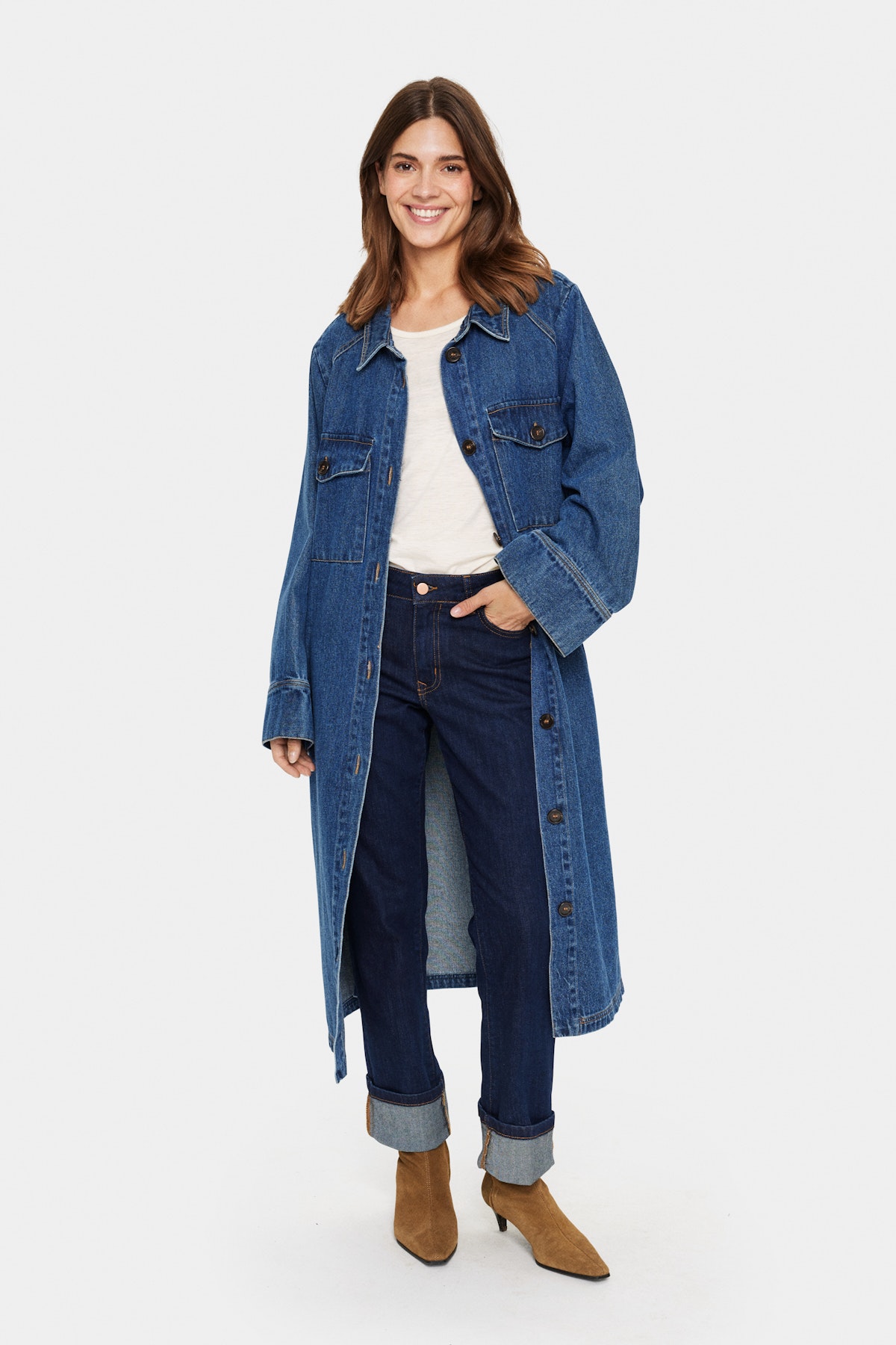 IlbaSZ Coat in medium blue denim cotton