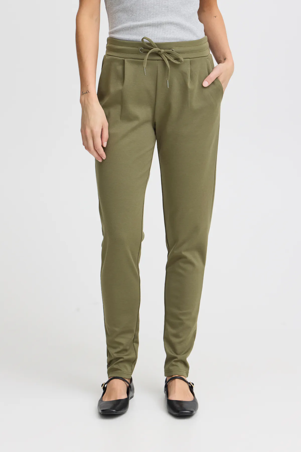 ICHI Black Polyester Casual Pants