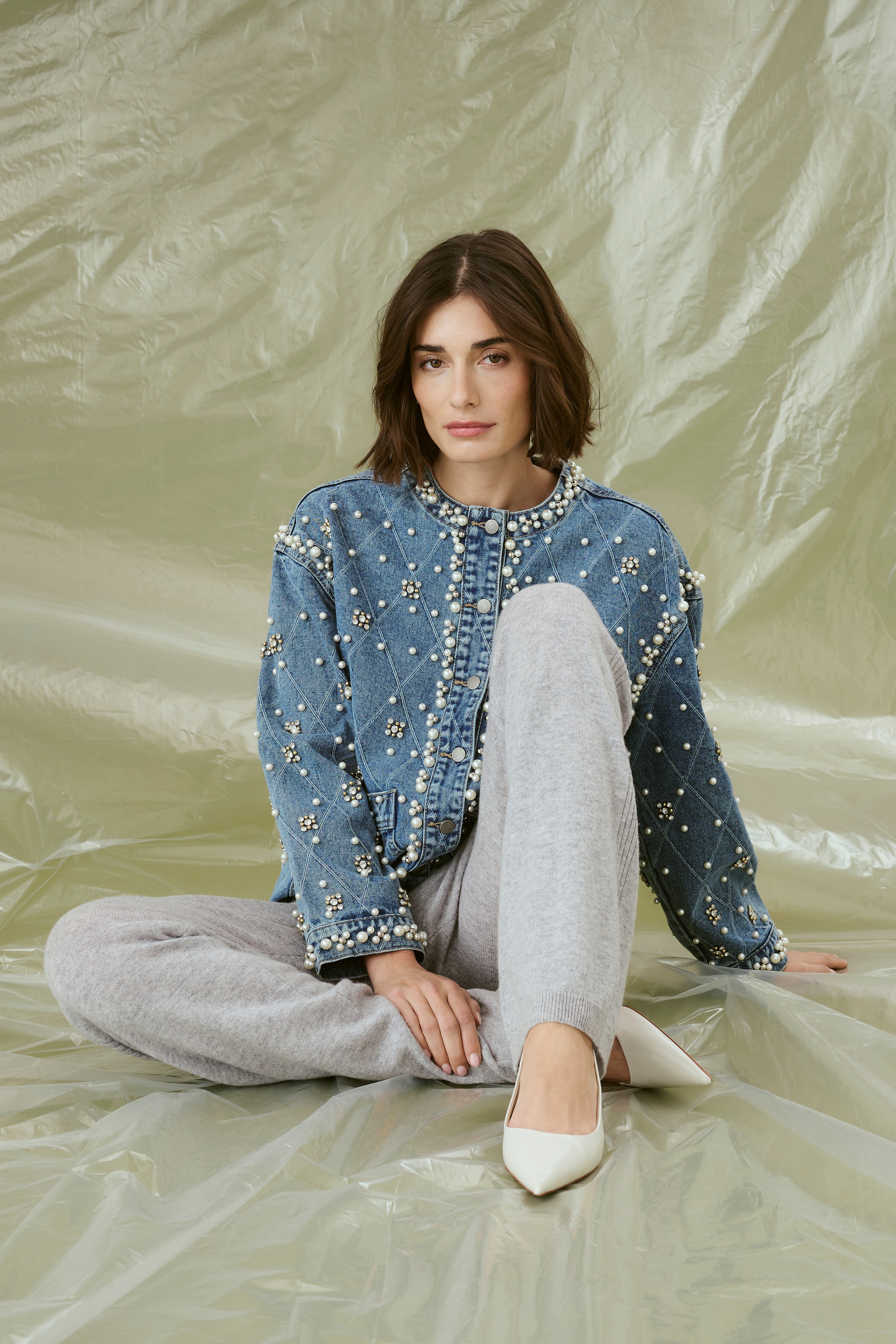 CUalys Denim jack met parels LOCATION NONE 50112279-500027