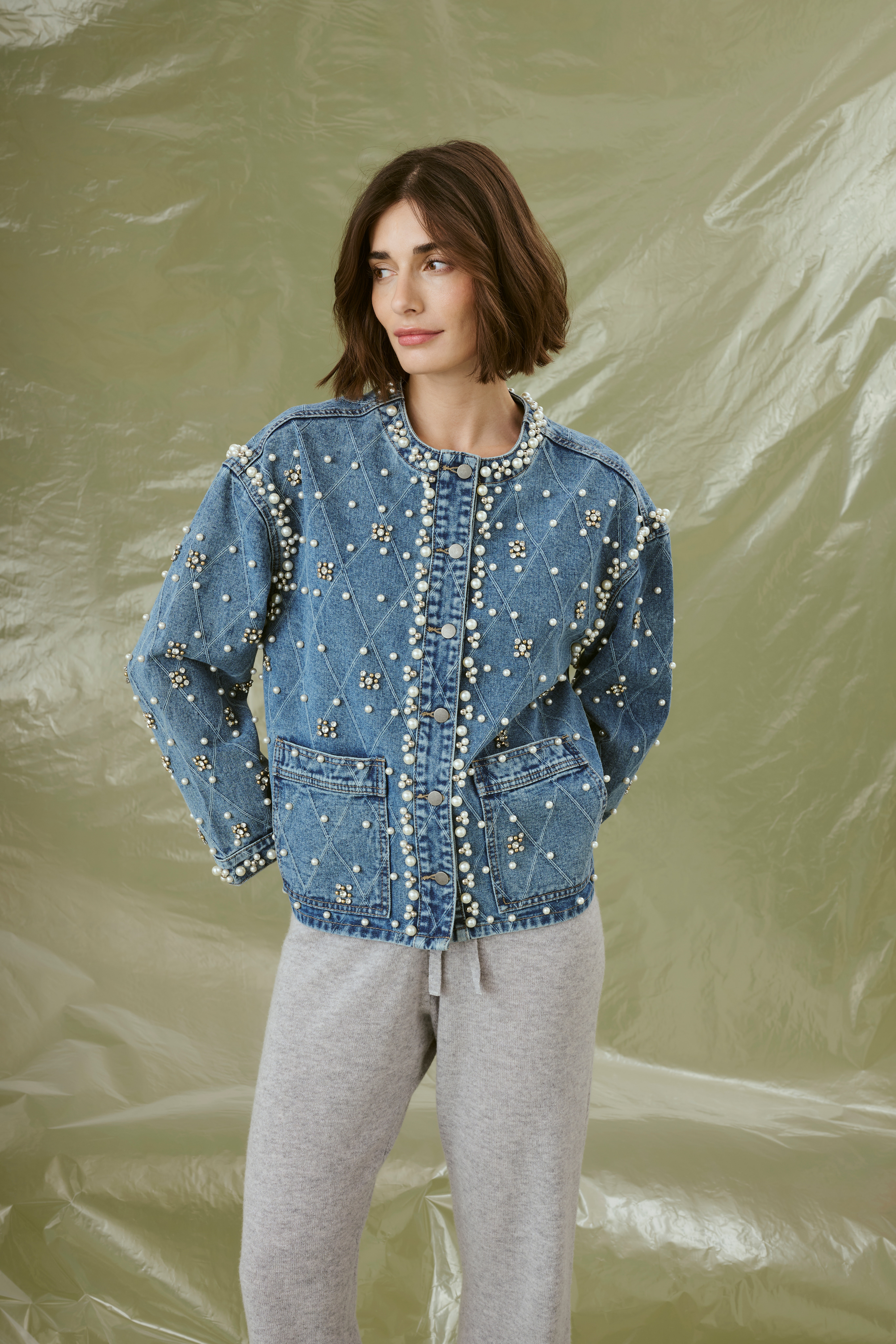 CUalys Denim jack met parels LOCATION NONE 50112279-500027