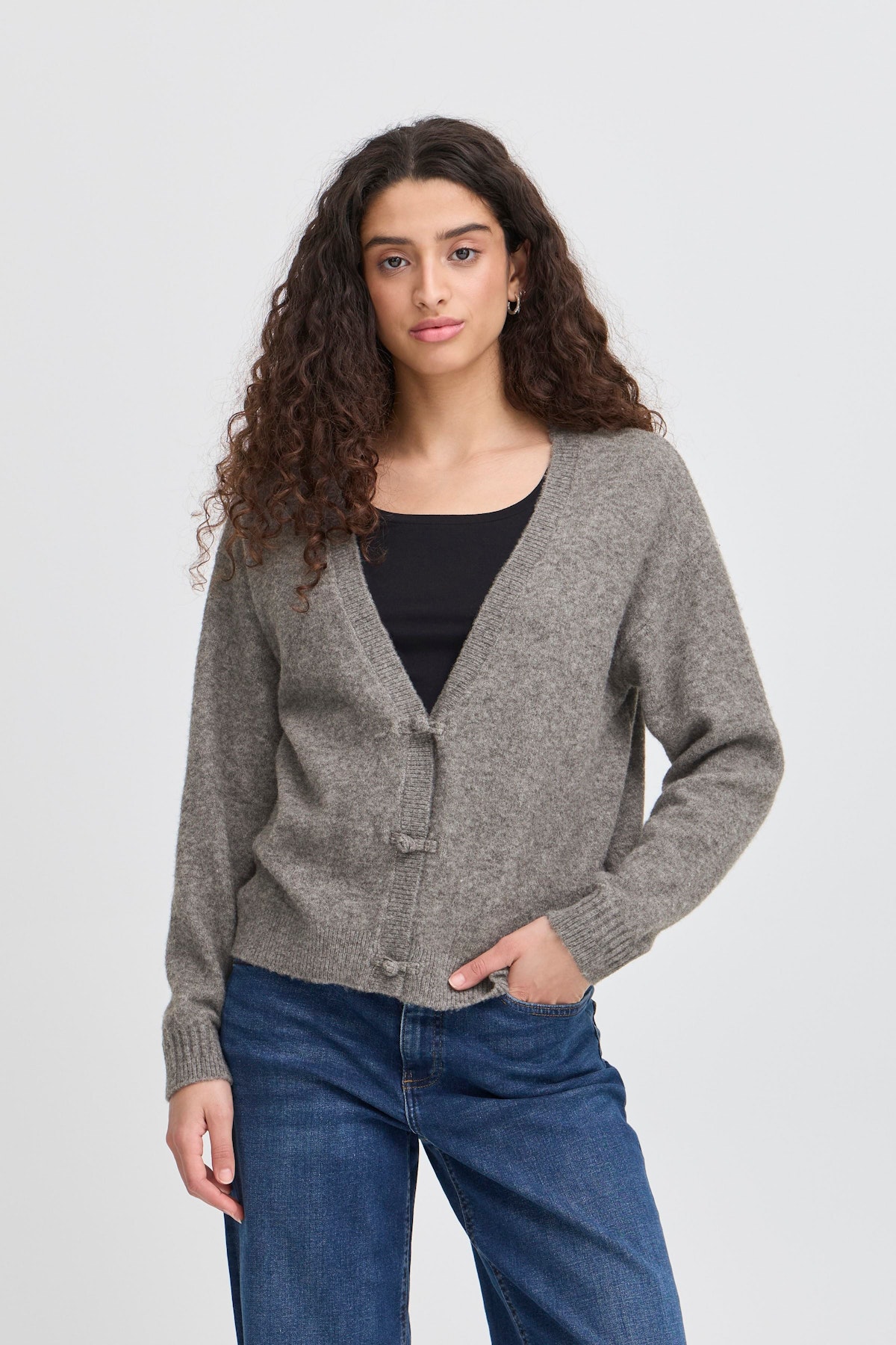 IHDASILA Cardigan in dark grey melange colour | ICHI