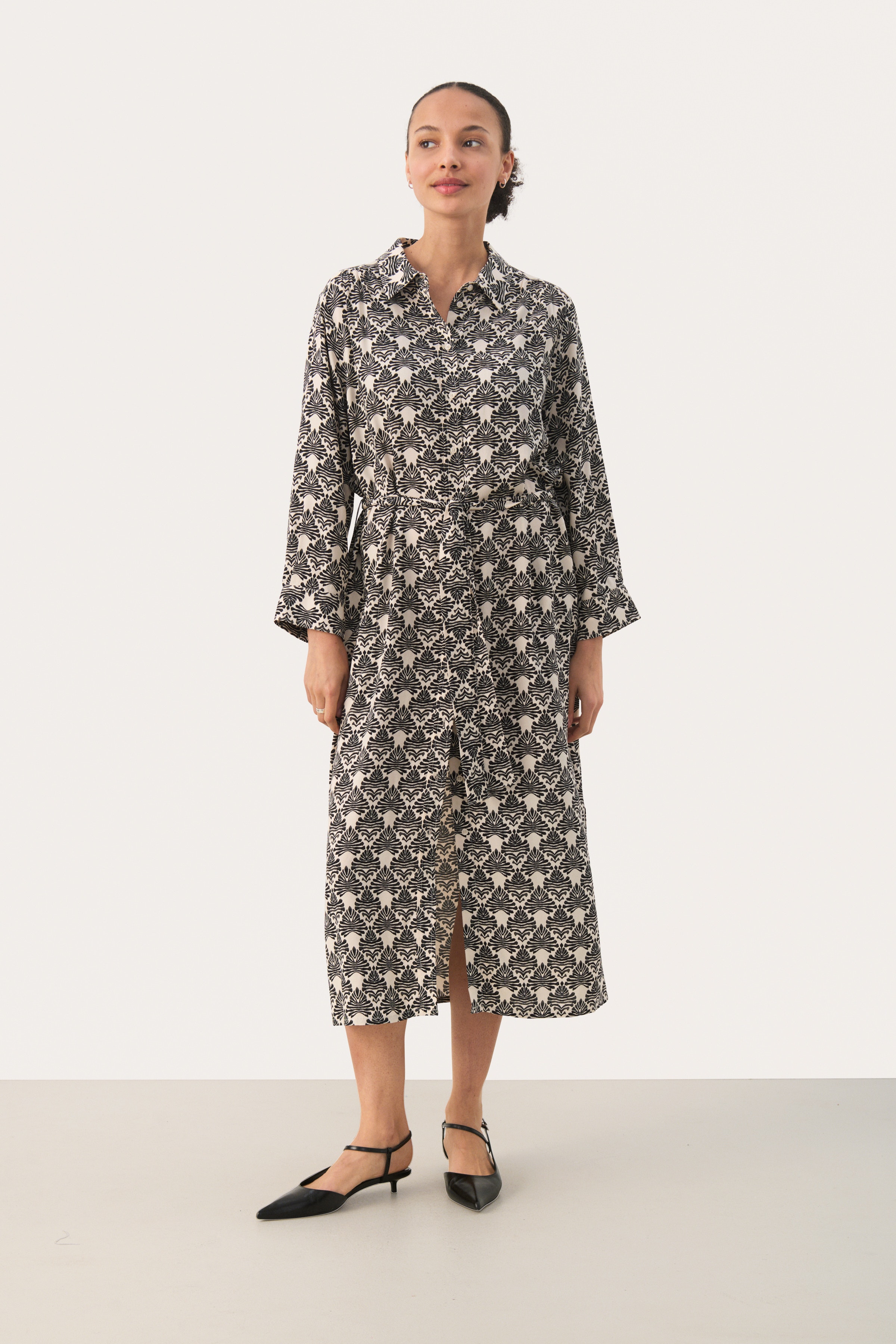 BintiPW Dress in black graphic print viscose | Part Two BintiPW Dress in black graphic print viscose | Part Two