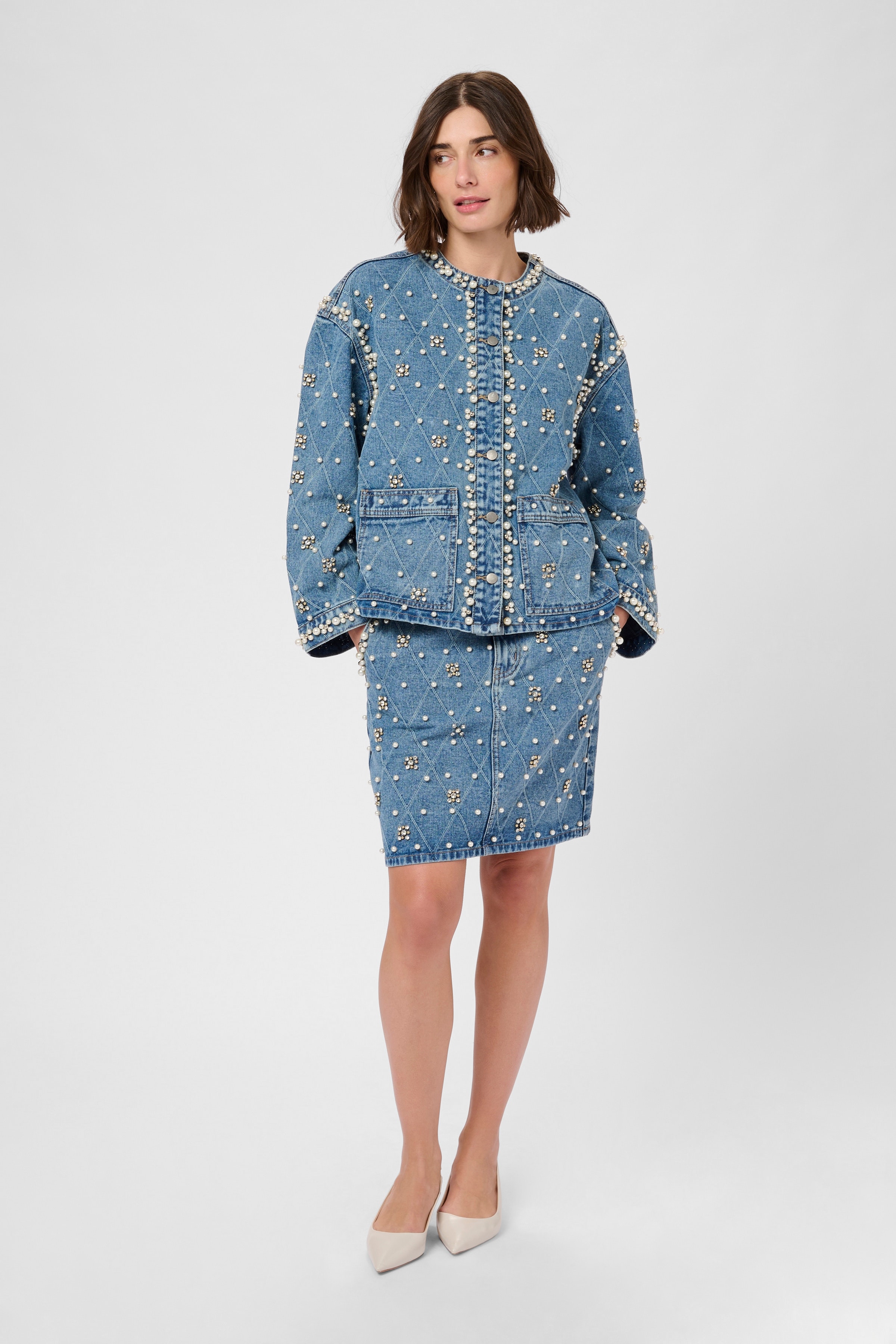 CUalys Denimjakke med perler LOOKBOOK FRONT 50112279-500027