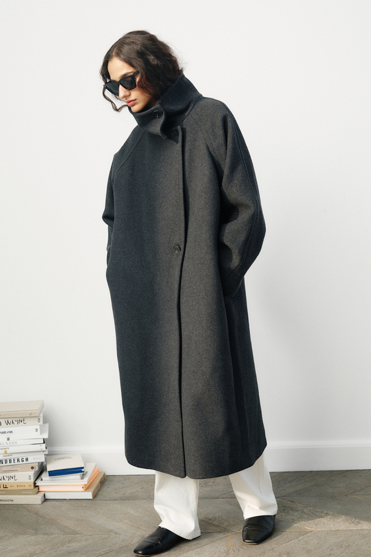ThoraIW Collar Coat in dark grey melange colour