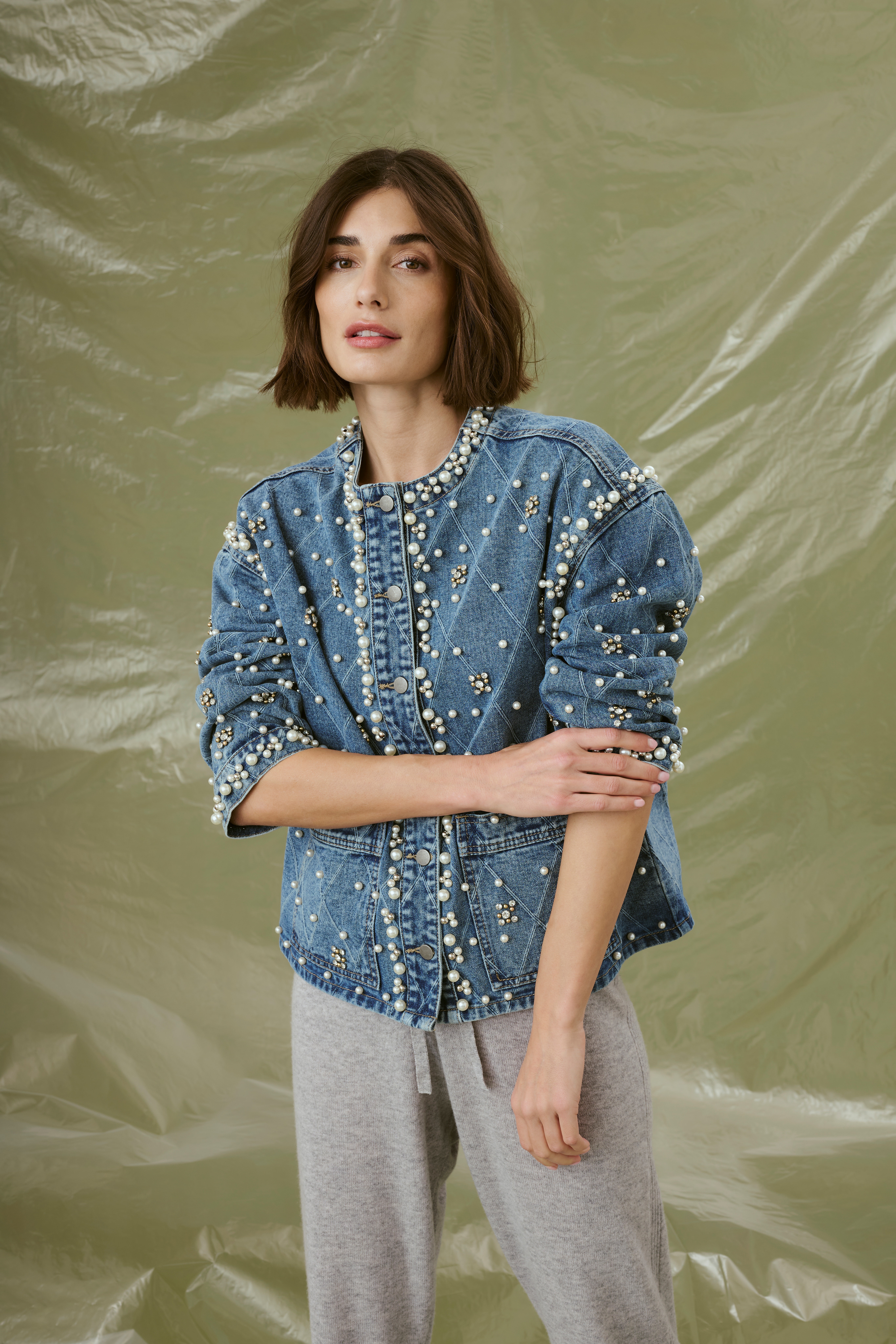 CUalys Denim jack met parels LOCATION NONE 50112279-500027