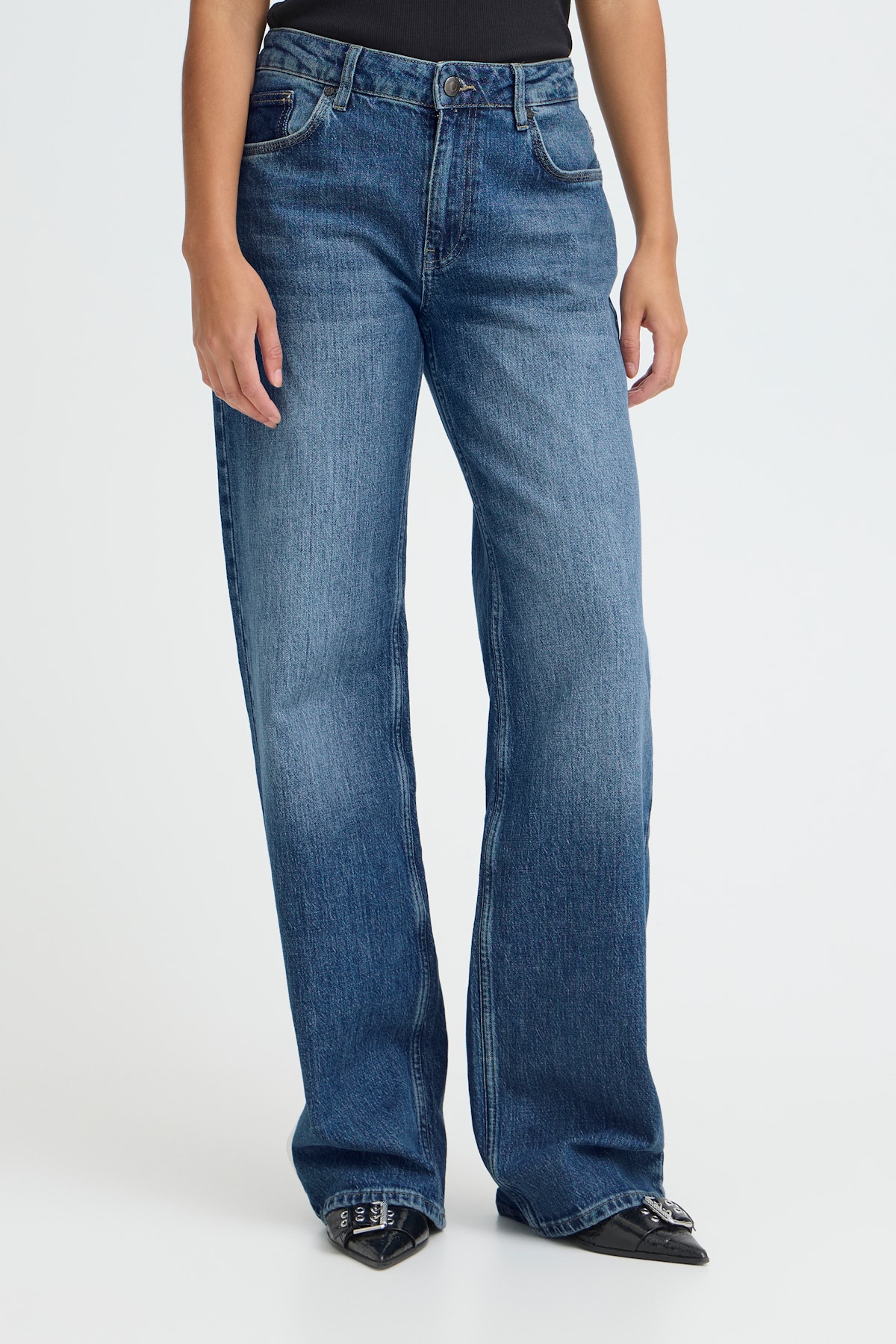 PZVEGA HW Jeans Wide Leg in medium blue denim cotton | Pulz Jeans